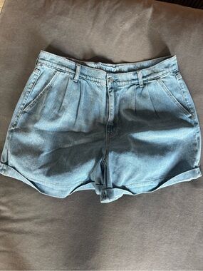 American Eagle Outfitters Light Blue Pleated High-Rise Denim Shorts
